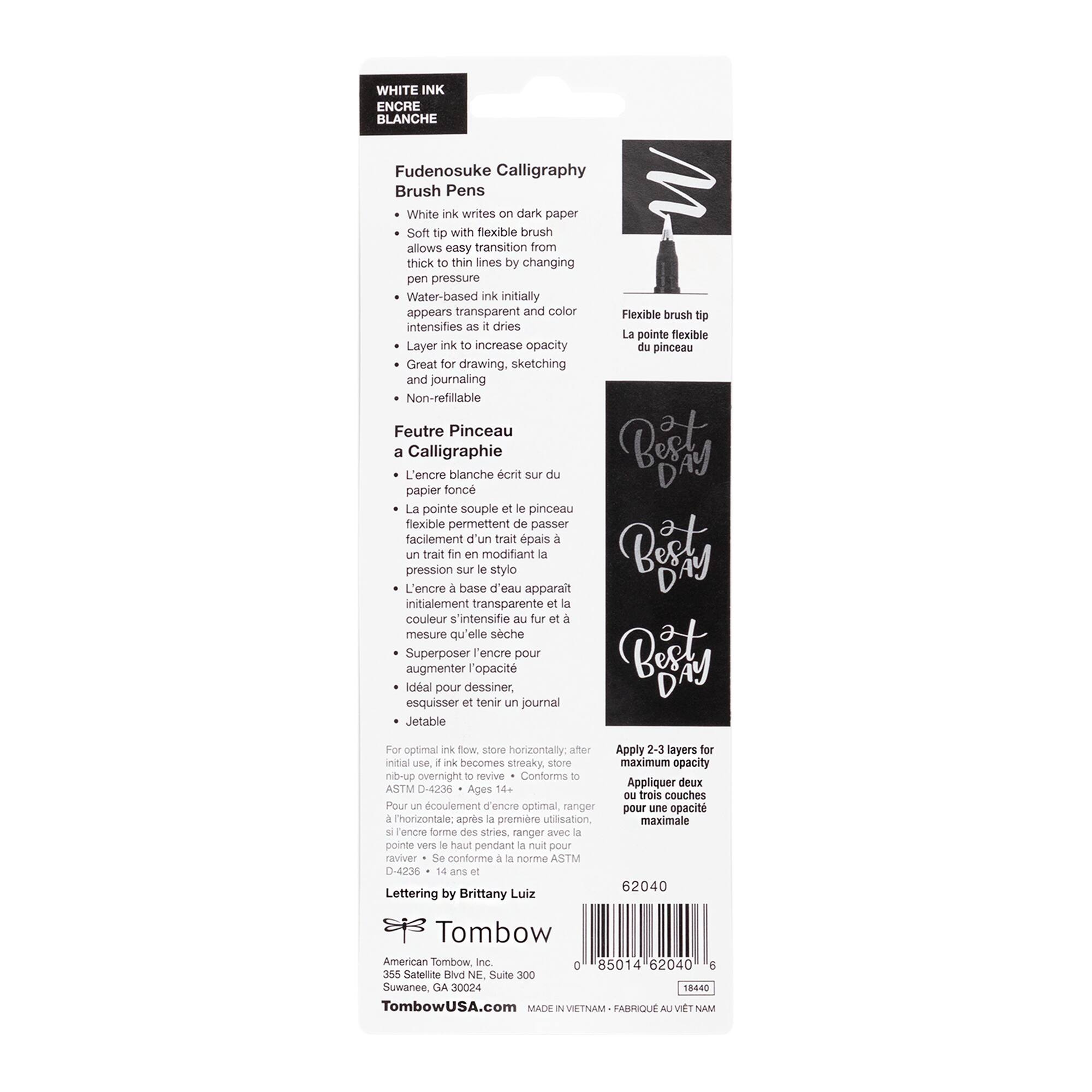 Tombow Fudenosuke White Calligraphy Brush Pens, 2ct.